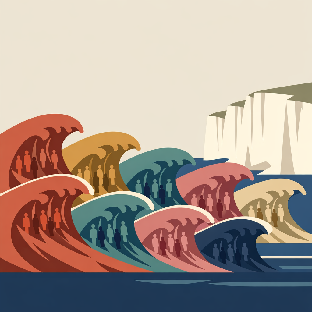 Editorial illustration for A Nation Transformed: Britain's Demographic Revolution, 1948–2050