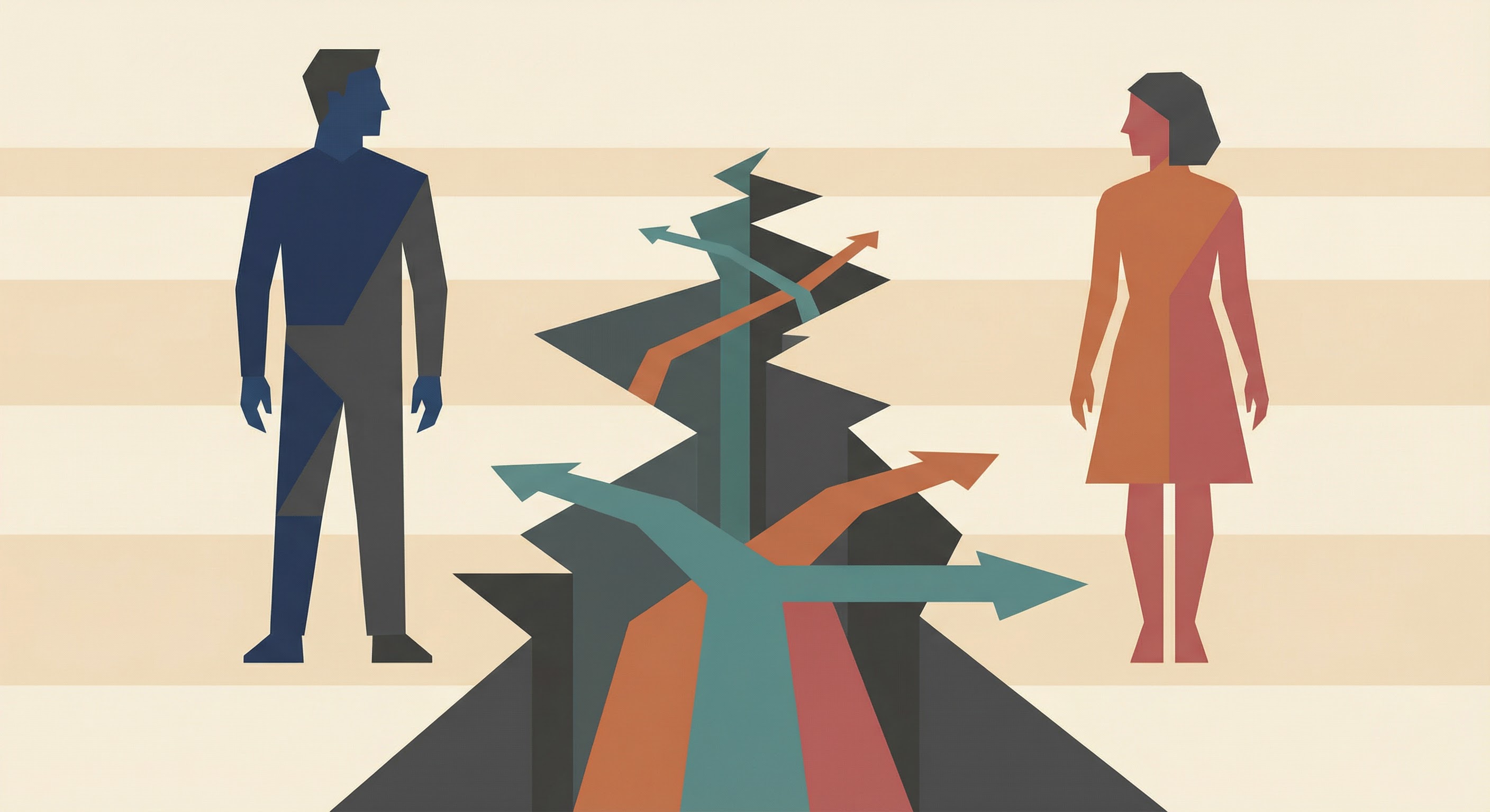 Editorial illustration for The Great Divergence: Why Young Men and Women No Longer See the Same World