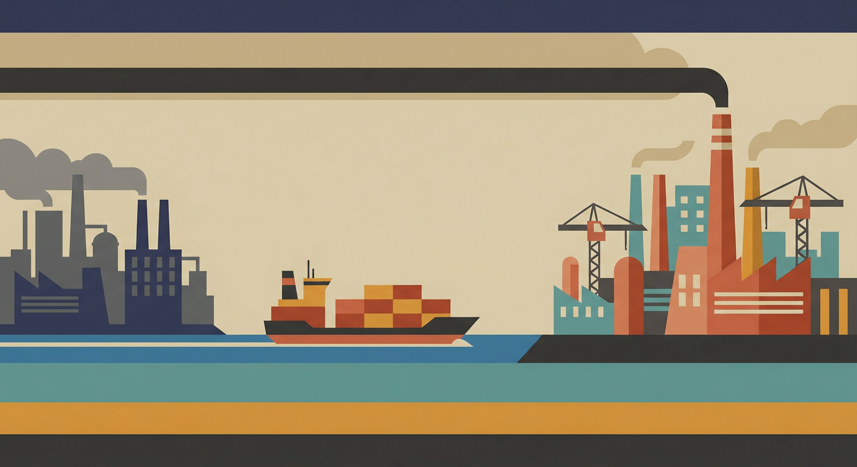 Editorial illustration for The Great Offshoring: How the World's Factory Moved East